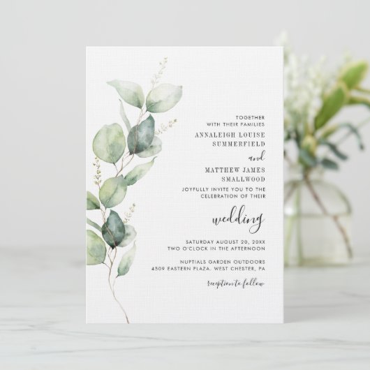 Eukalyptus Wedding Einladung (Stehend Vorderseite)