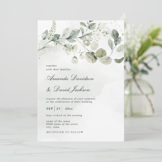 Eukalyptus Wedding Einladung (Stehend Vorderseite)