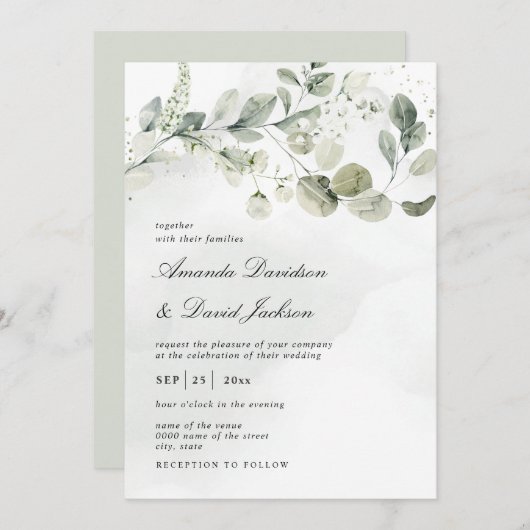 Eukalyptus Wedding Einladung (Vorne/Hinten)
