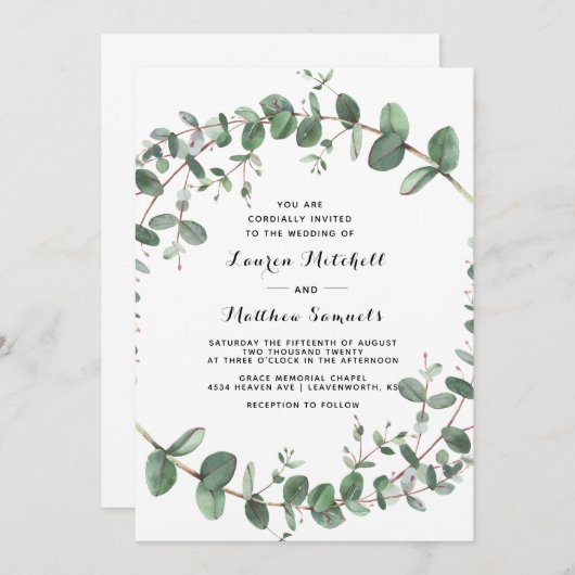 Eukalyptus Wedding Einladung (Vorne/Hinten)