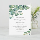 Eukalyptus Wedding Einladung für moderne Wasserfar (Stehend Vorderseite)