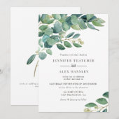 Eukalyptus Wedding Einladung für moderne Wasserfar (Vorne/Hinten)
