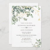 Eukalyptus Wedding Einladung für moderne Wasserfar (Vorne/Hinten)