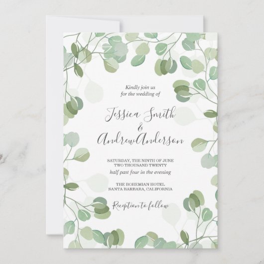 Eukalyptus Wedding Einladung Rustikale Vegetation  (Vorderseite)