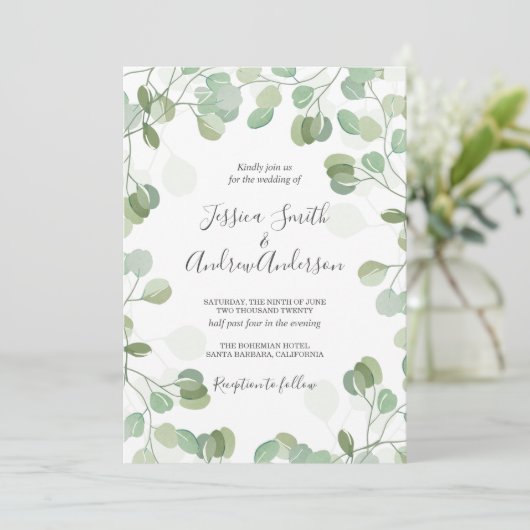 Eukalyptus Wedding Einladung Rustikale Vegetation  (Stehend Vorderseite)