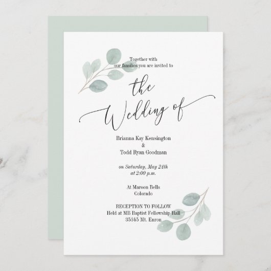 Eukalyptus Wedding Einladung zum Foto (Vorne/Hinten)