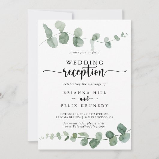 Eukalyptus Wedding Empfang Einladung (Vorderseite)