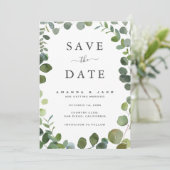 Eukalyptus Wedding Flat Save the Date Card (Stehend Vorderseite)