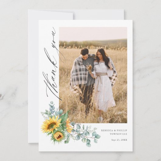 Eukalyptus Wedding Foto Dankeskarte (Vorderseite)