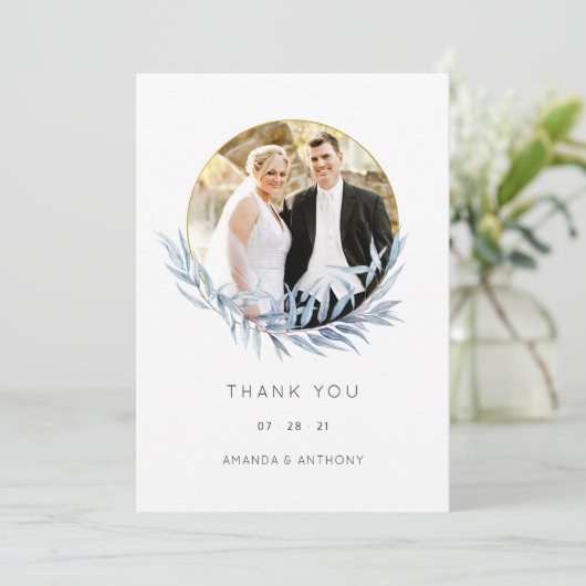 Eukalyptus Wedding-Foto Dankeskarte (Stehend Vorderseite)