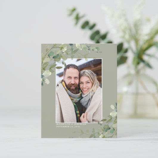 Eukalyptus Wedding Foto Save the Date (Stehend Vorderseite)