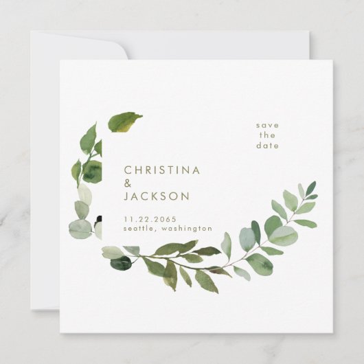 Eukalyptus Wedding Foto Save the Date Gold Text (Vorderseite)
