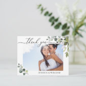 Eukalyptus Wedding Foto Vielen Dank Postkarte (Stehend Vorderseite)
