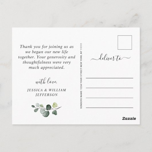 Eukalyptus Wedding Foto Vielen Dank Postkarte (Rückseite)