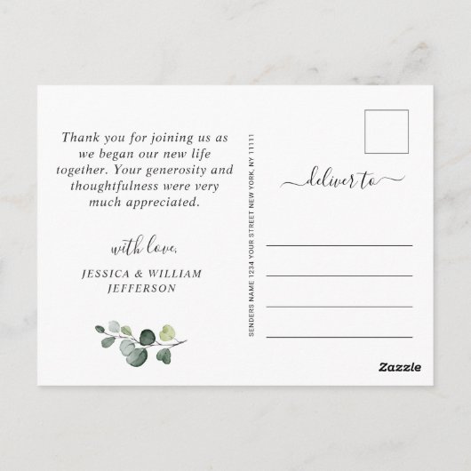 Eukalyptus Wedding Foto Vielen Dank Postkarte (Rückseite)