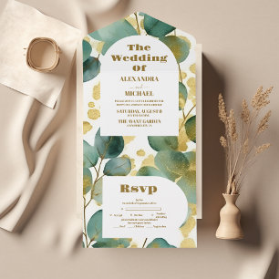 Eukalyptus Wedding Gold Glitzer All In One Einladung