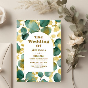 Eukalyptus Wedding Gold Glitzer Einladung