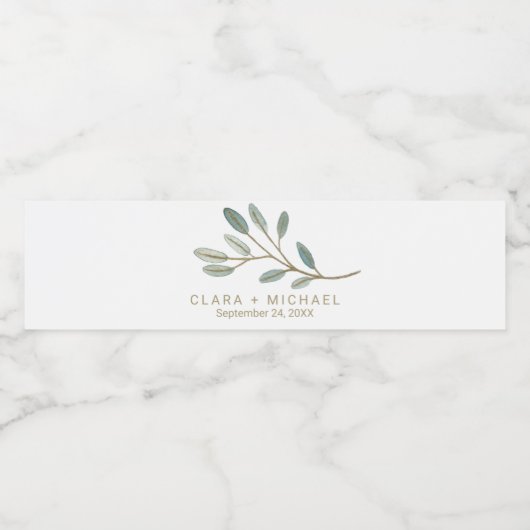 Eukalyptus Wedding Gold Veined Wasserflaschenetikett (Einzelnes Label)