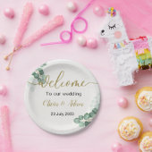 Eukalyptus Wedding Green Watercolor Begrüßungszeic Pappteller (Party)