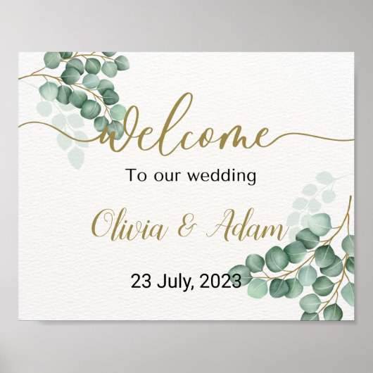 Eukalyptus Wedding Green Watercolor Begrüßungszeic Poster (Vorne)