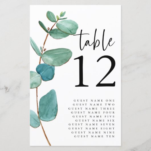 Eukalyptus Wedding Guest Name Tabelle No (Rückseite)