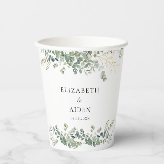 Eukalyptus Wedding Handwriting Script Wedding Pappbecher (Vorderseite)