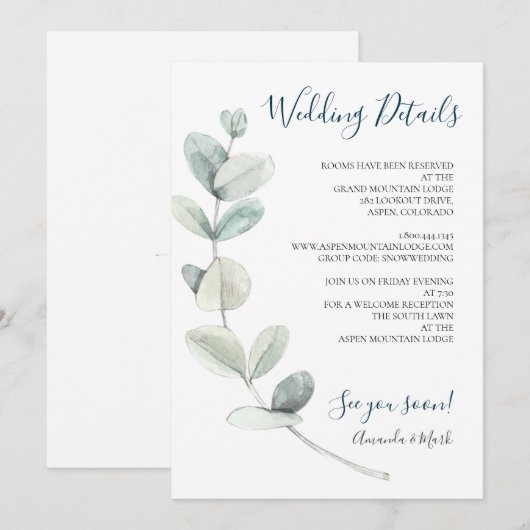 Eukalyptus Wedding Info Card Einladung (Vorne/Hinten)
