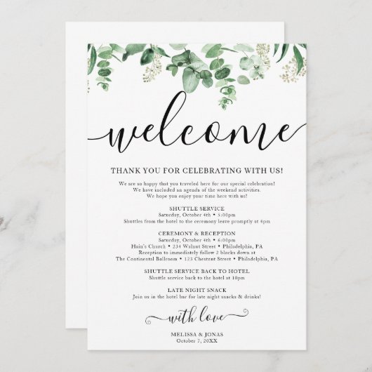 Eukalyptus Wedding Itinerary Program Programm (Vorne/Hinten)