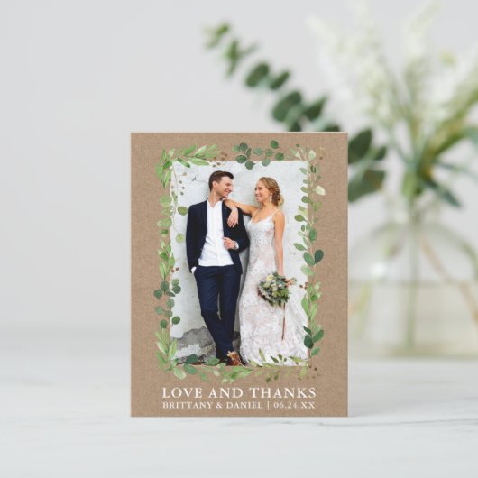 Eukalyptus Wedding Liebe dank Kraft Postkarte (Stehend Vorderseite)