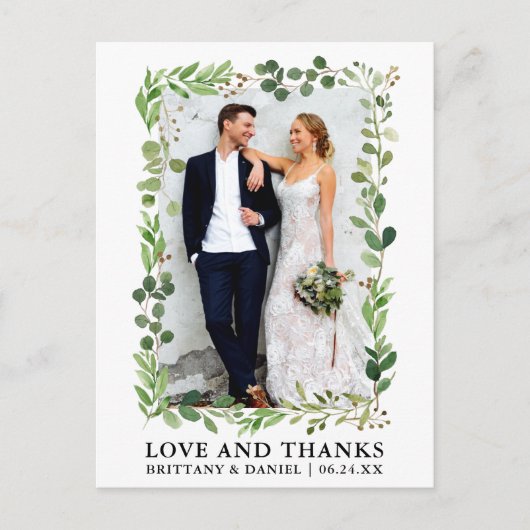 Eukalyptus Wedding Liebe und Danke Postkarte (Vorderseite)