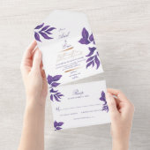 Eukalyptus Wedding Lila und Gold All In One Einladung (Abreißen)