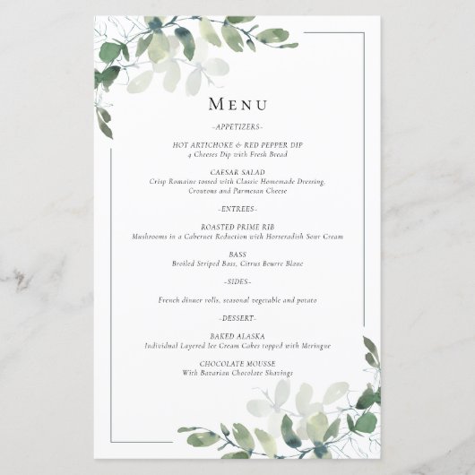 Eukalyptus Wedding Menu (Vorderseite)