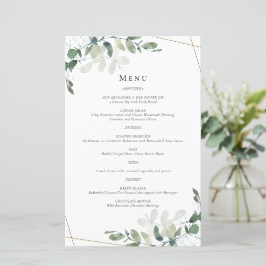 Eukalyptus Wedding Menu (Stehend Vorderseite)