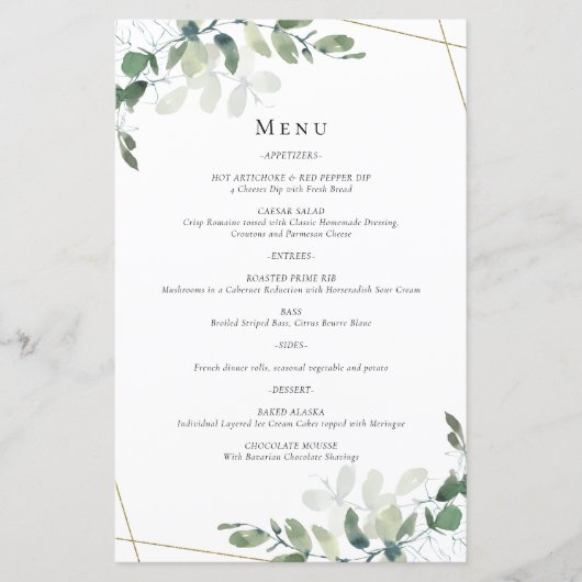 Eukalyptus Wedding Menu (Vorderseite)