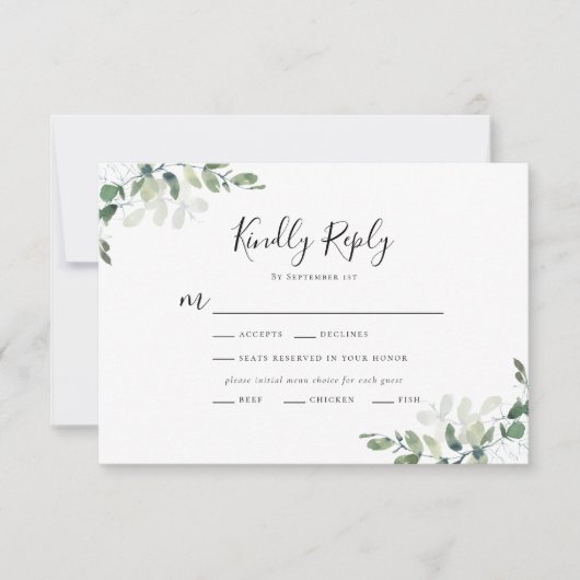 Eukalyptus Wedding Menü Auswahl RSVP Karte (Vorderseite)