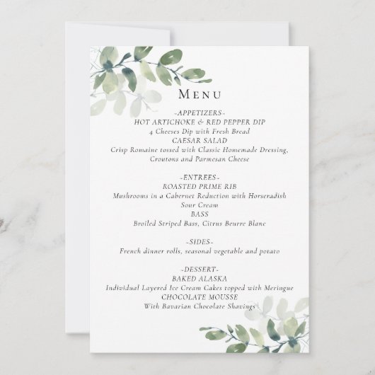 Eukalyptus Wedding Menu Card Einladung (Vorderseite)