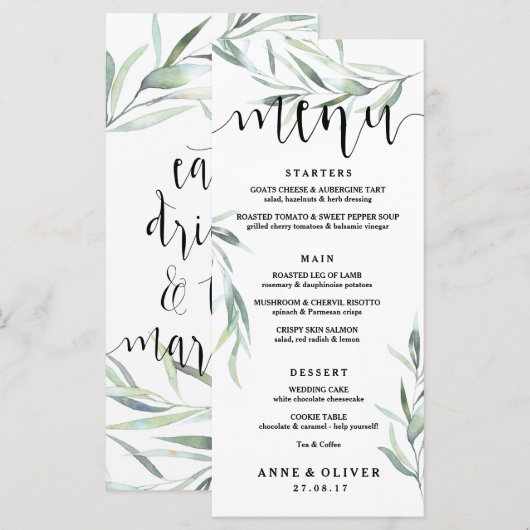 Eukalyptus Wedding Menu Card Menükarte (Vorne/Hinten)