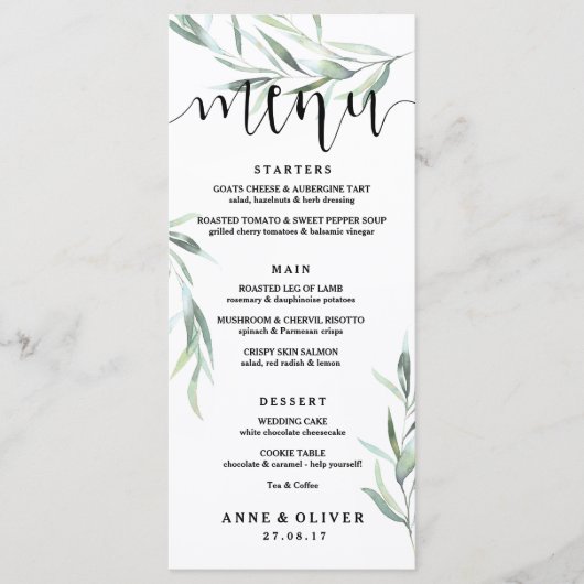 Eukalyptus Wedding Menu Card Menükarte (Vorderseite)