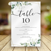 Eukalyptus Wedding Menu Tischnummer Card