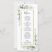 Eukalyptus Wedding Menu unter Goldgrün (Vorderseite)