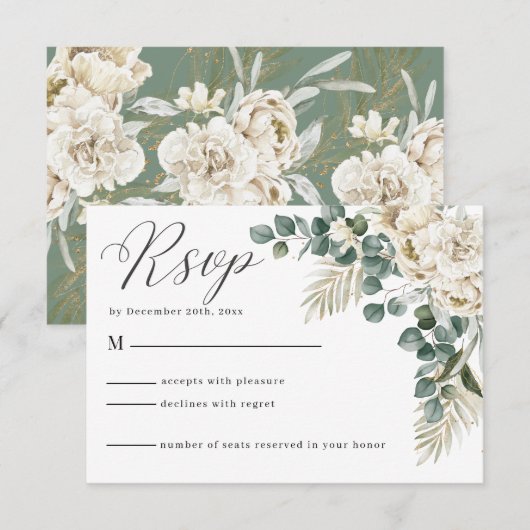 Eukalyptus Wedding Minimalistisch Sage green flora RSVP Karte (Vorne/Hinten)