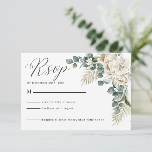 Eukalyptus Wedding Minimalistische Blume RSVP Karte (Stehend Vorderseite)