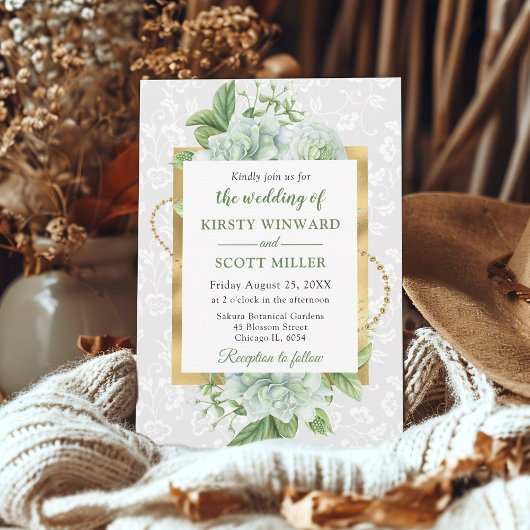 Eukalyptus Wedding mit Aquarell und Gold Glitzer Einladung