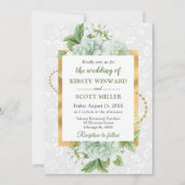 Eukalyptus Wedding mit Aquarell und Gold Glitzer Einladung (Vorderseite)