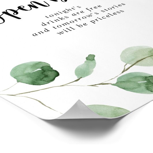 Eukalyptus Wedding Open Bar Sign Poster (Ecke)