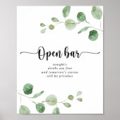 Eukalyptus Wedding Open Bar Sign Poster (Vorne)