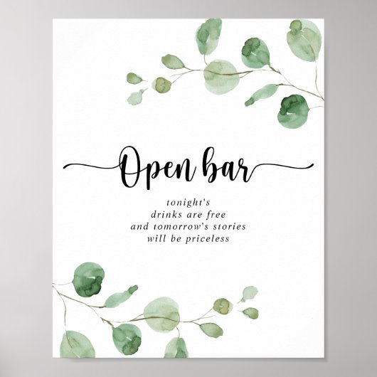Eukalyptus Wedding Open Bar Sign Poster (Vorne)