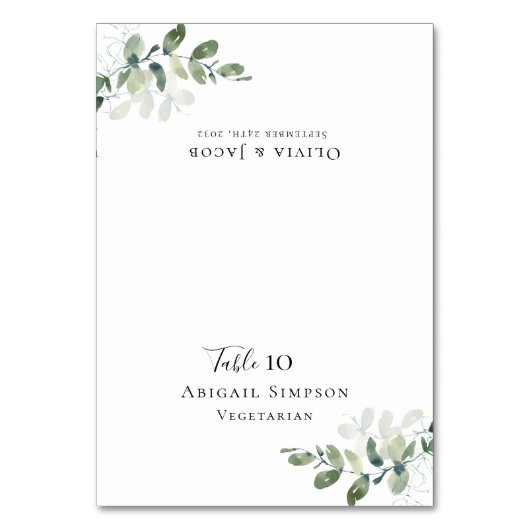 Eukalyptus Wedding Platzkarte mit Wahlmöglichkeit Tischnummer (Vorderseite)