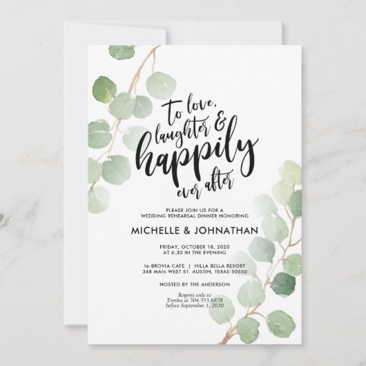 Eukalyptus Wedding Probe Dinner Cards Einladung (Vorderseite)