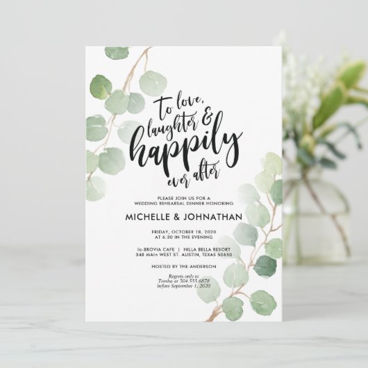 Eukalyptus Wedding Probe Dinner Cards Einladung (Stehend Vorderseite)